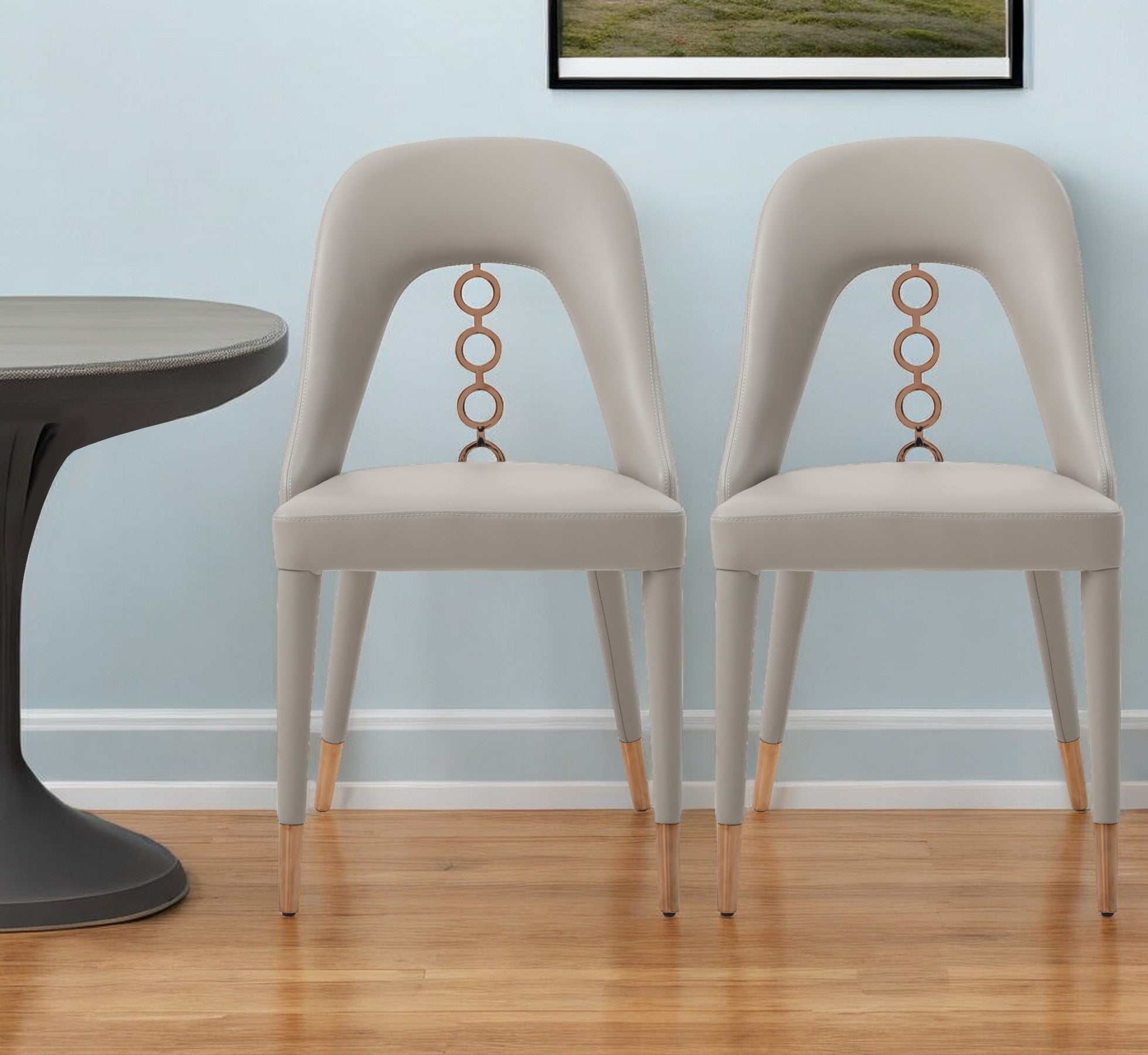 Set of Two Gray 19" Gray and Rose Gold Chain Dining Chair