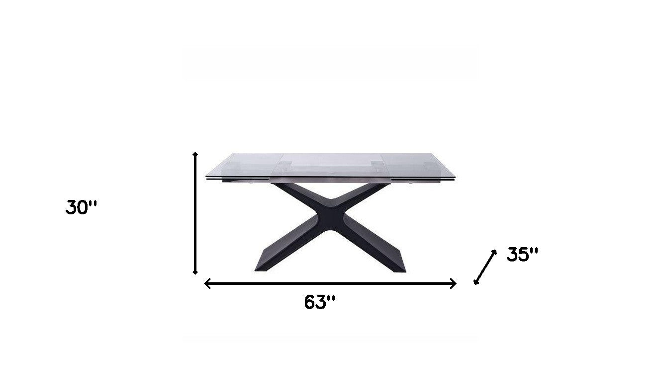 63" Black Metal and Glass Retractable Dining Table