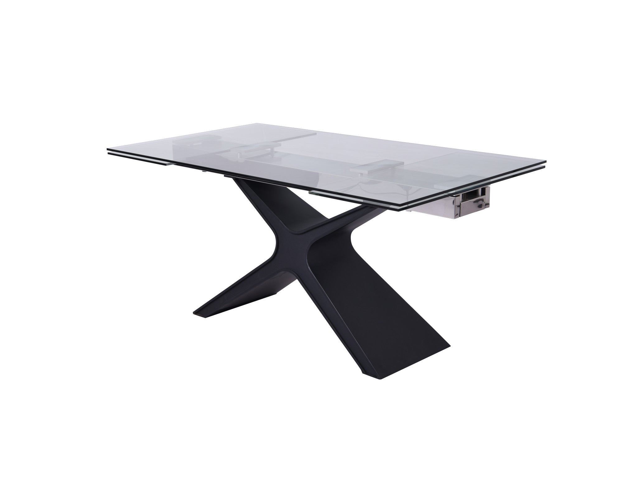 63" Black Metal and Glass Retractable Dining Table