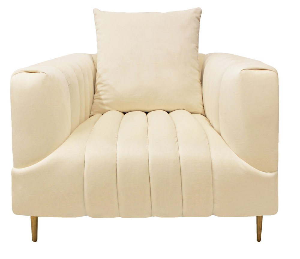 37" Ivory Velvet and Gold Tuxedo Club Chair