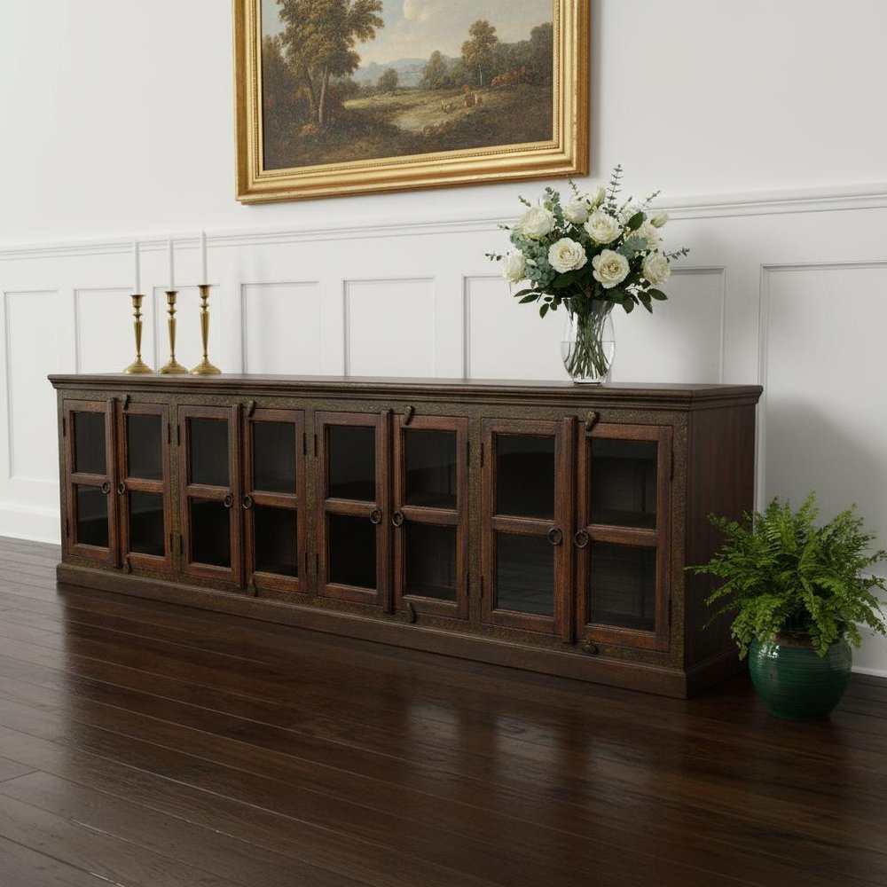 118" Rustic Brown 8 Door Mango Wood Buffet