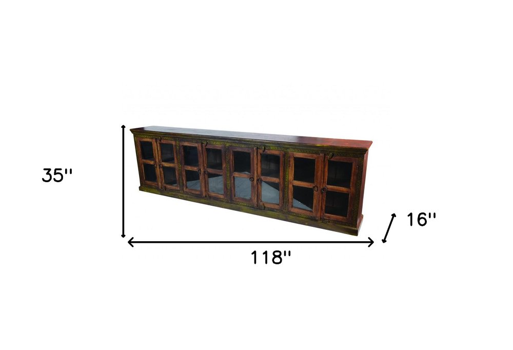 118" Rustic Brown 8 Door Mango Wood Buffet