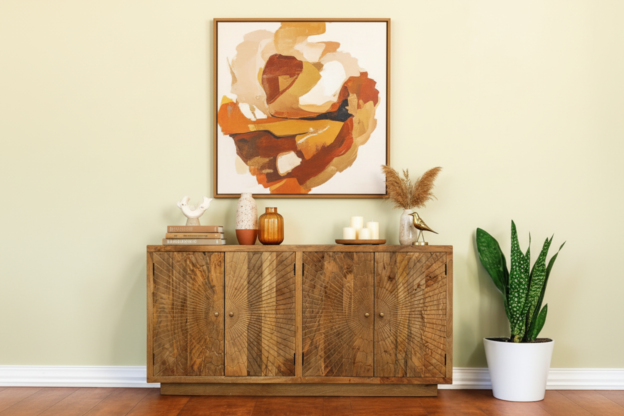 72" Brown Mango Wood Sunburst Sideboard