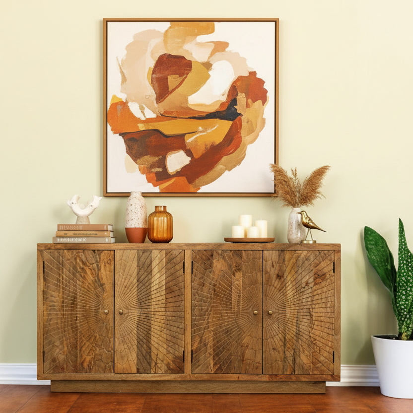 72" Brown Mango Wood Sunburst Sideboard