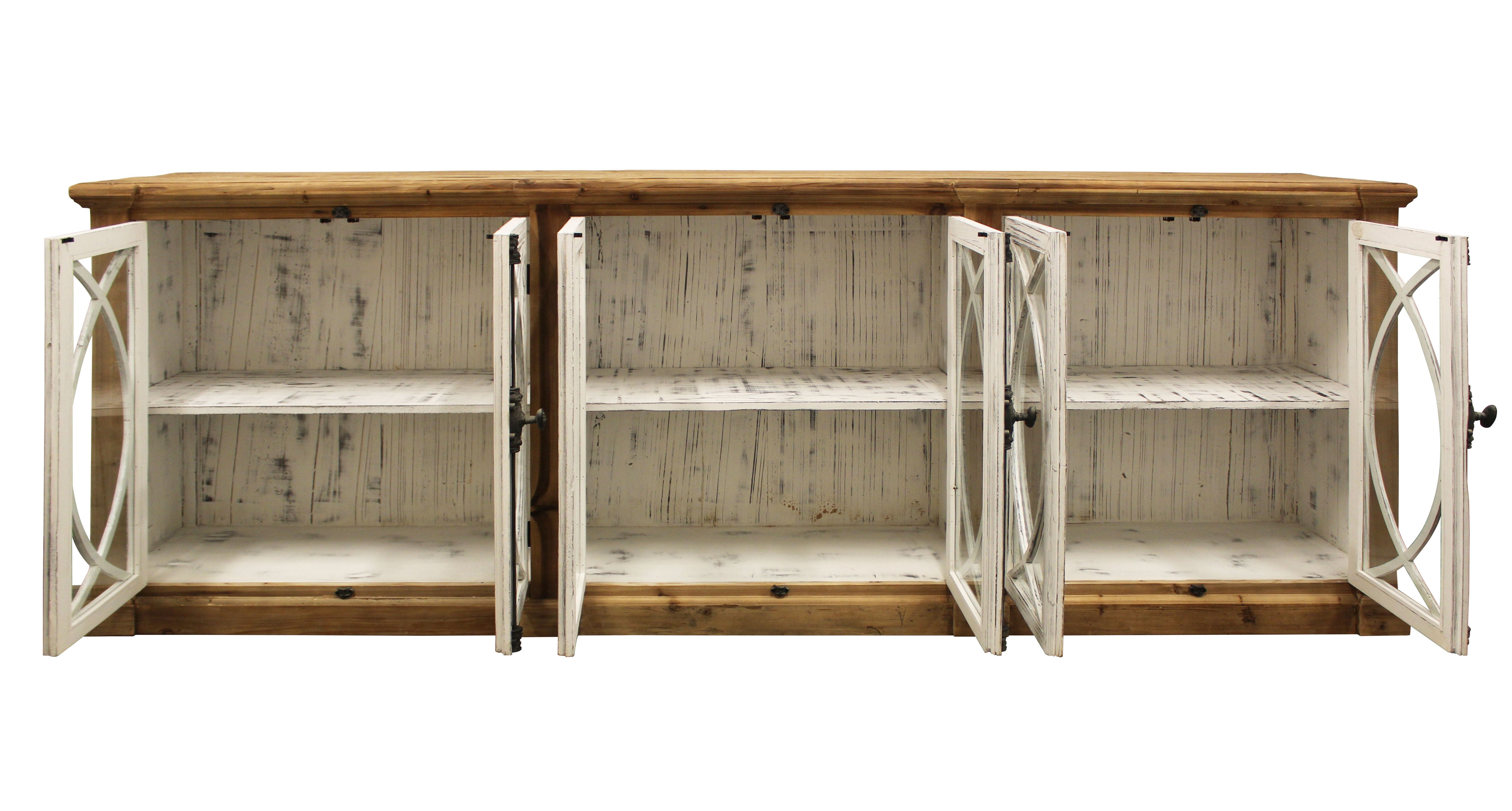 113" Brown and White Distressed Wood Credenza