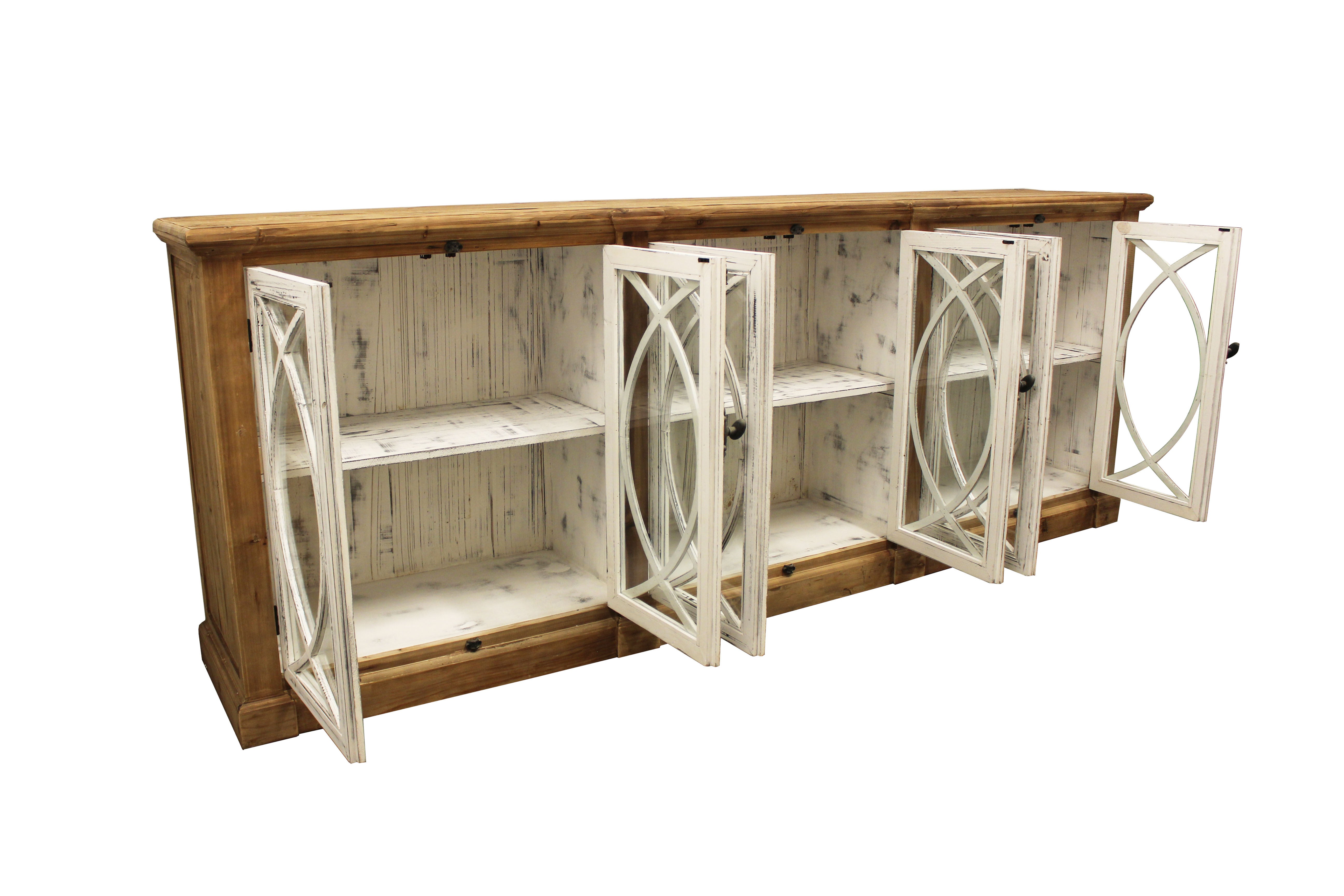 113" Brown and White Distressed Wood Credenza