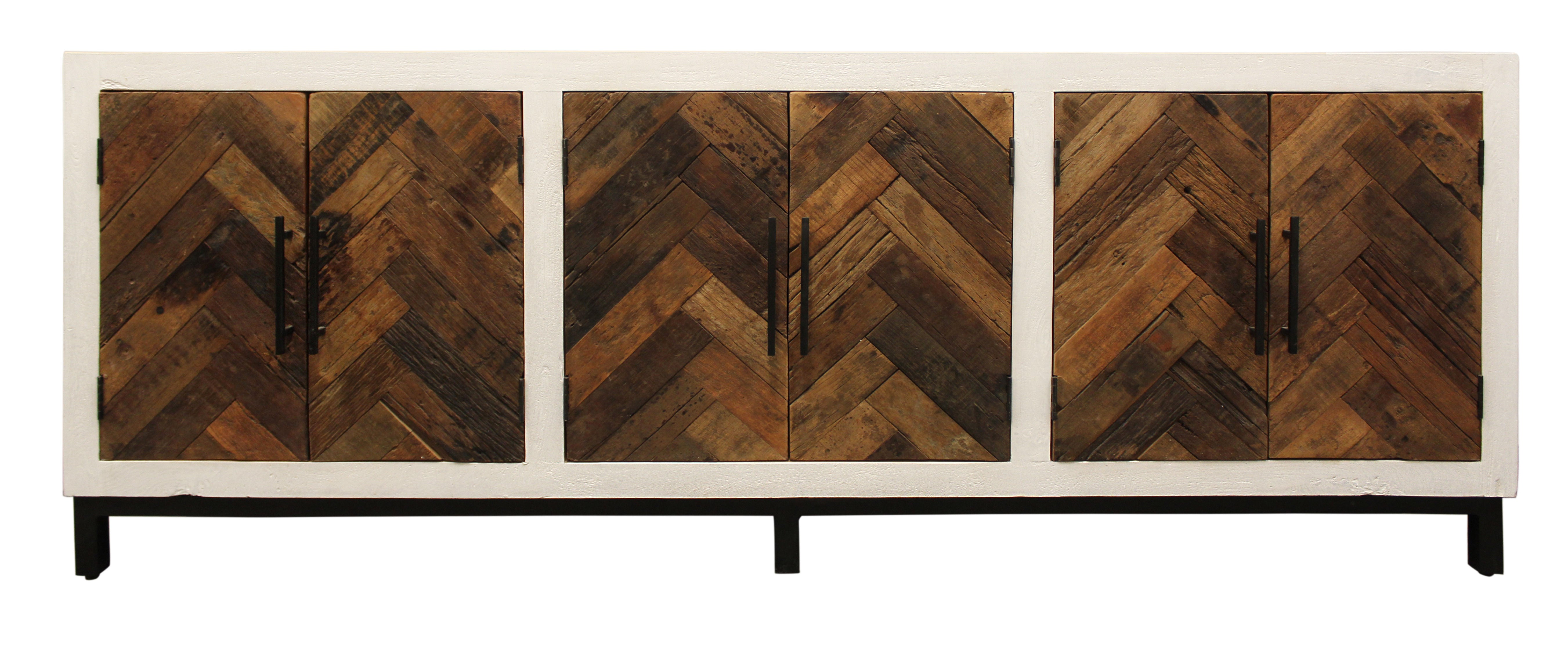 96" White and Brown Panel Mid-Century Sideboard