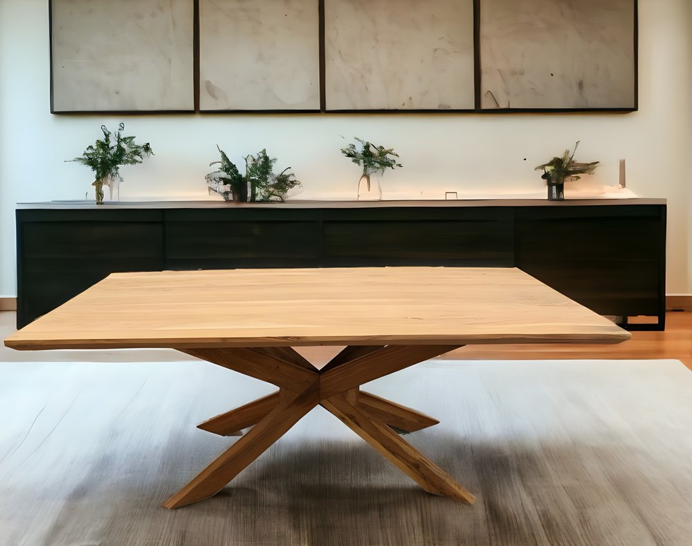 79" Natural Wood Cross Leg Dining Table