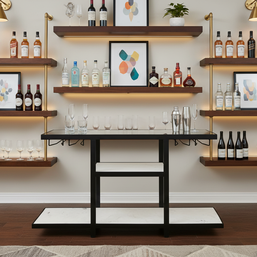 58" White marble and Glass Tri-Level