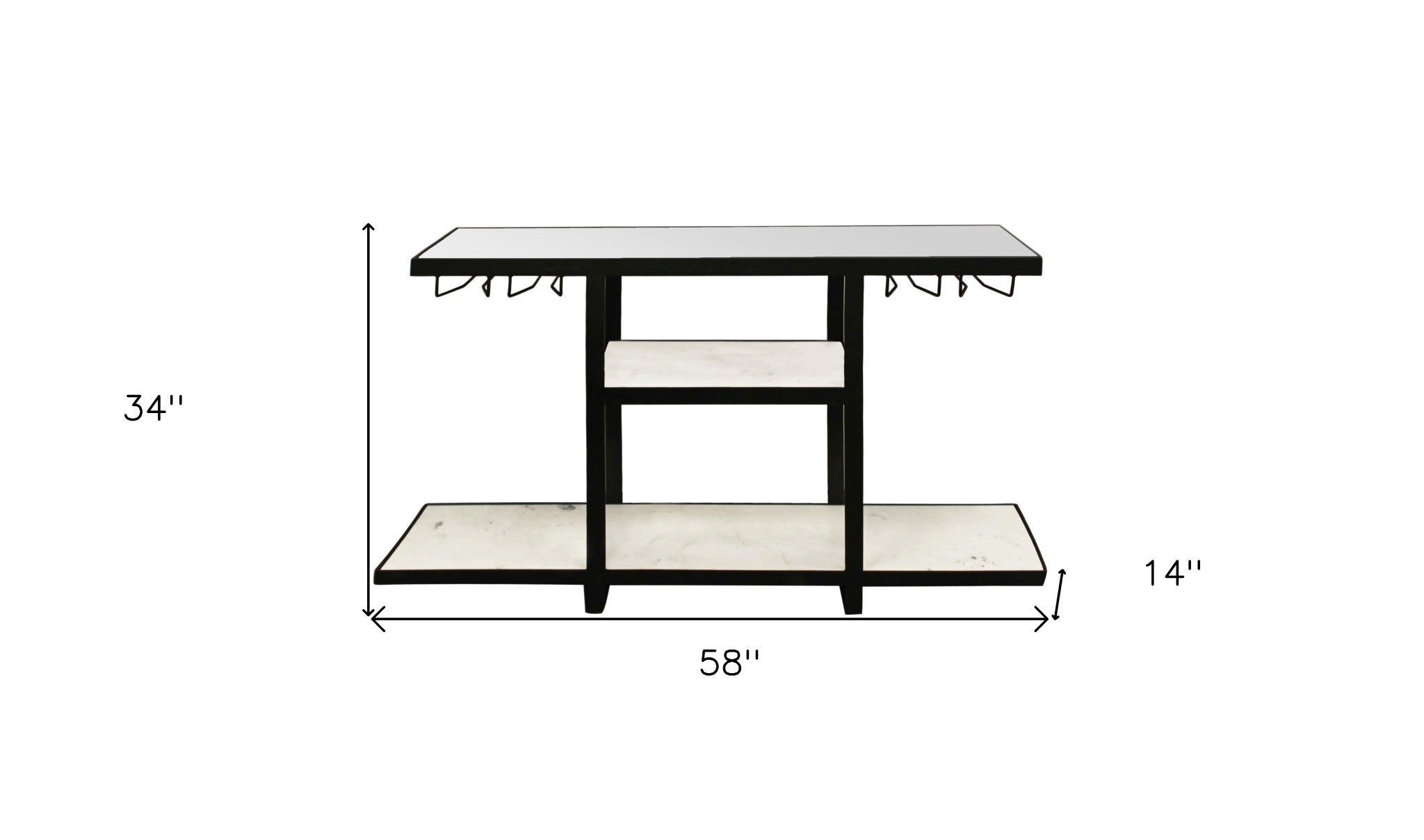 58" White marble and Glass Tri-Level