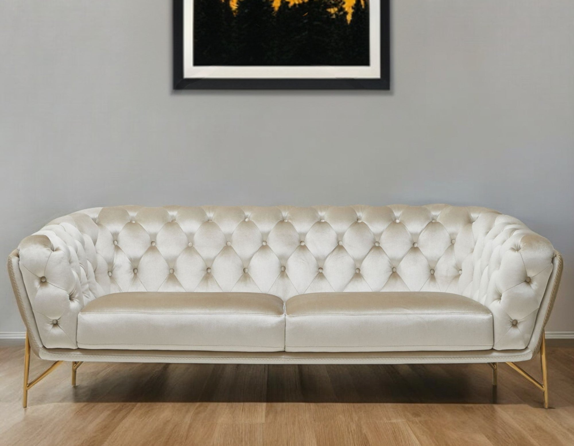 88" Beige Modern Chesterfield Tufted Sofa