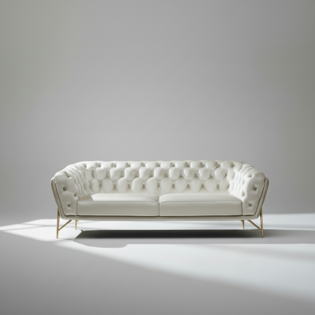 88" Beige Modern Chesterfield Tufted Sofa
