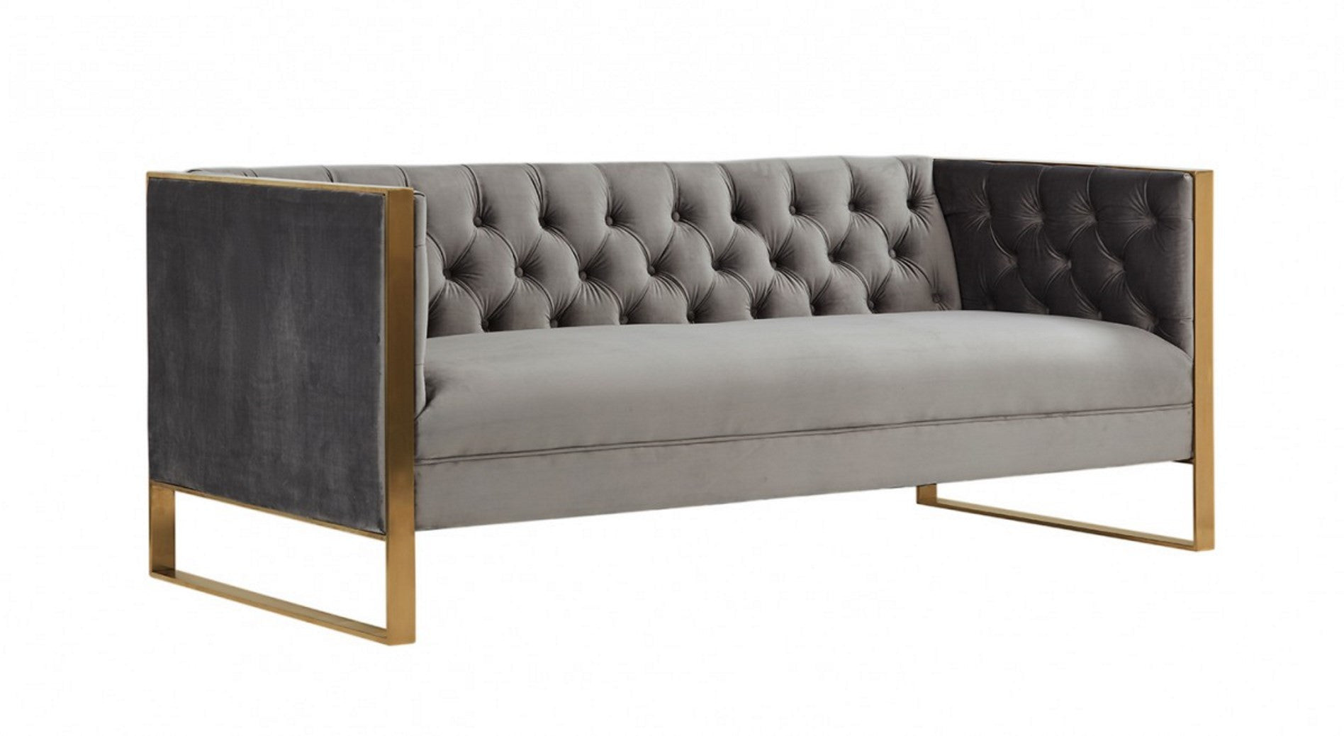 75" Gray and Gold Velvet Tuxedo Loveseat