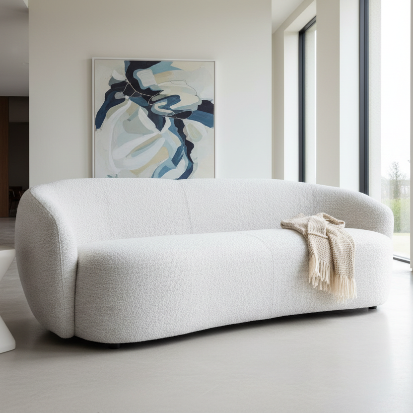90" White Curved Modern Sofa