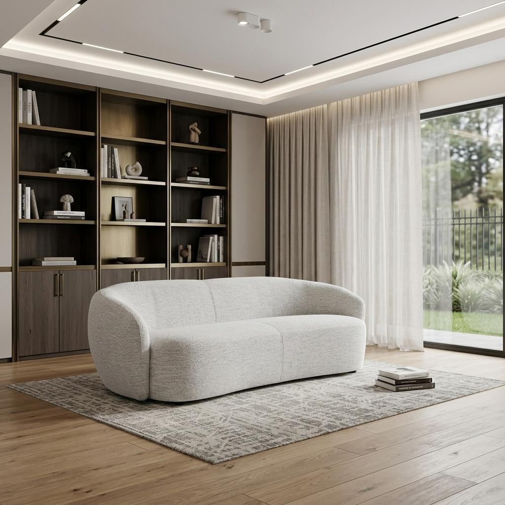90" White Curved Modern Sofa