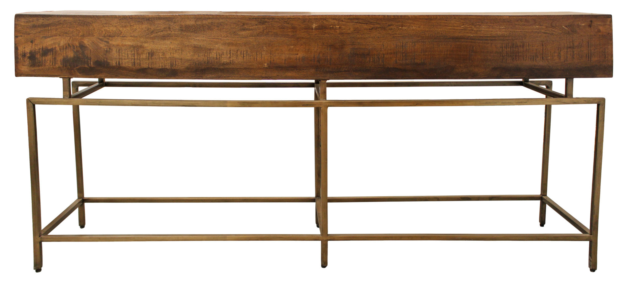 72" Brown and Brass Wood 4 Drawer Console Table