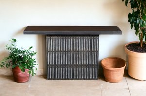 54" Distressed Wood Pedestal Console Table