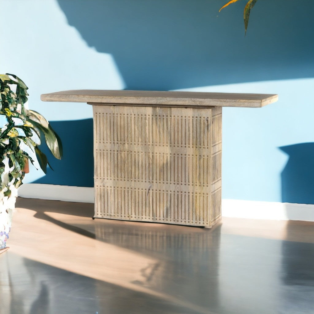 54" Distressed Wood Pedestal Console Table