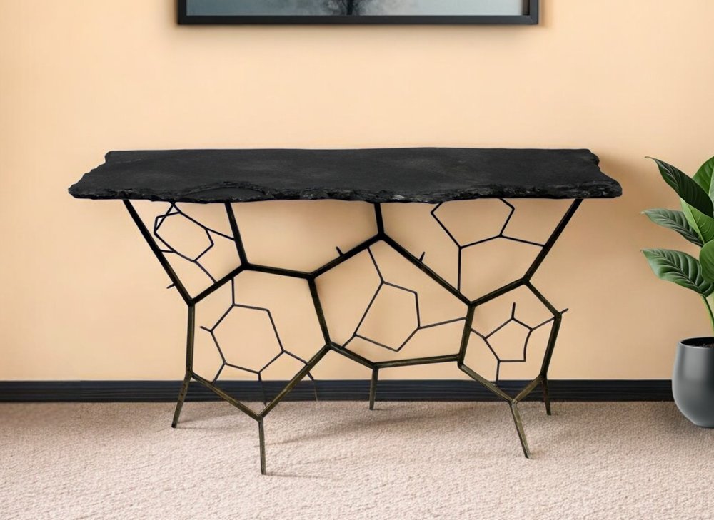 51" Black Stone Web Console Table