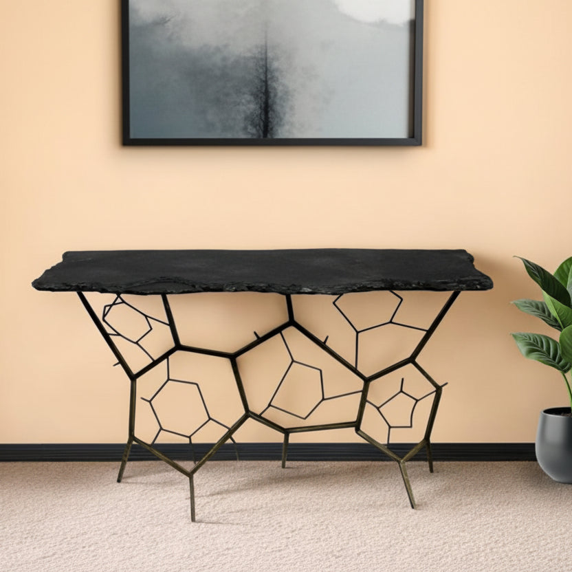51" Black Stone Web Console Table