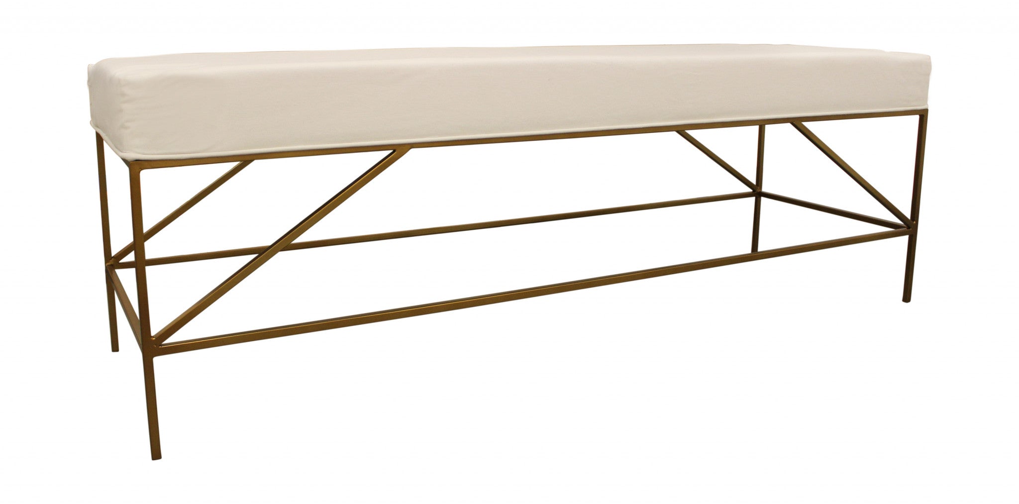 58" Ivory and Gold Contemporary Bench