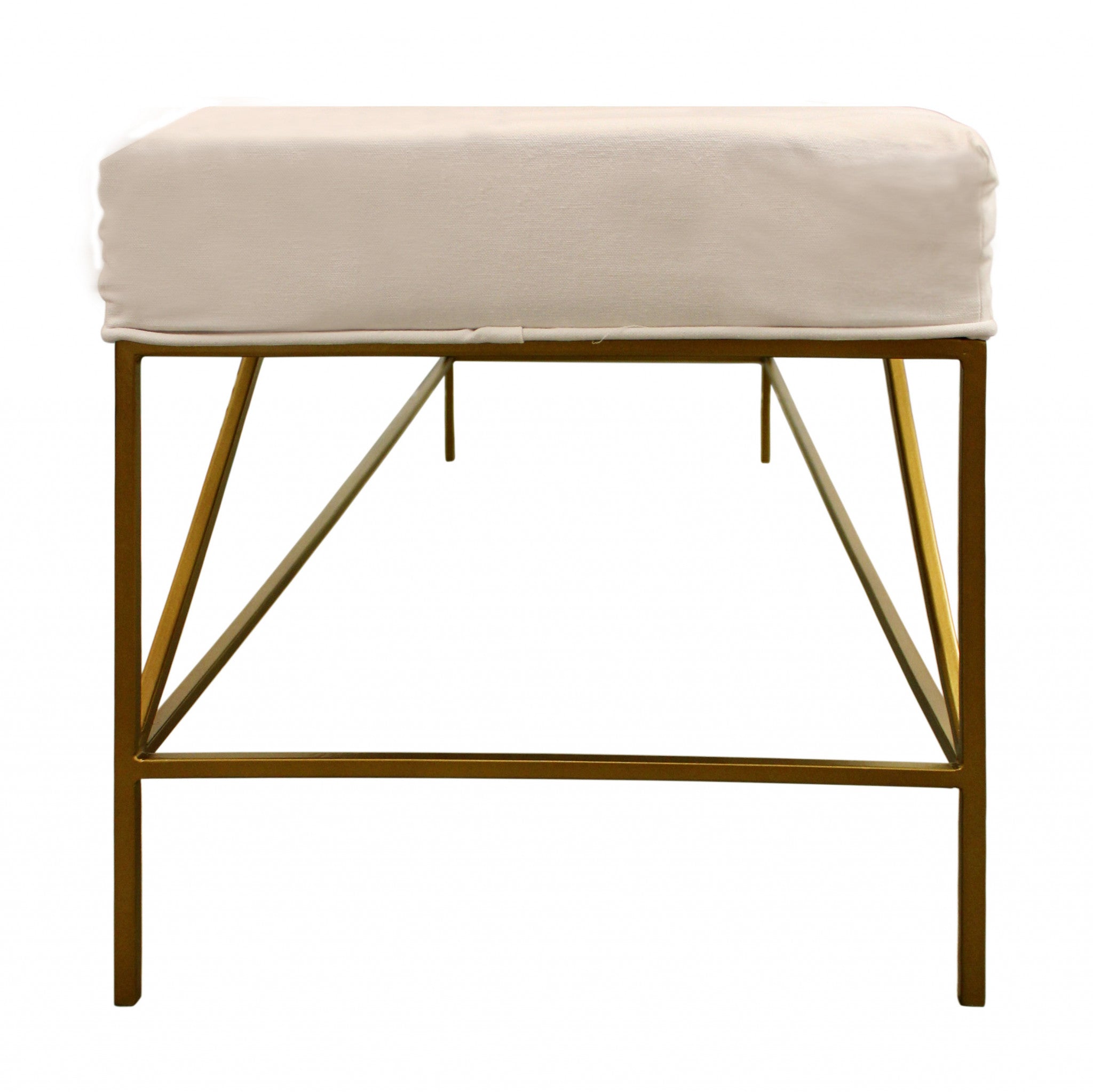 58" Ivory and Gold Contemporary Bench