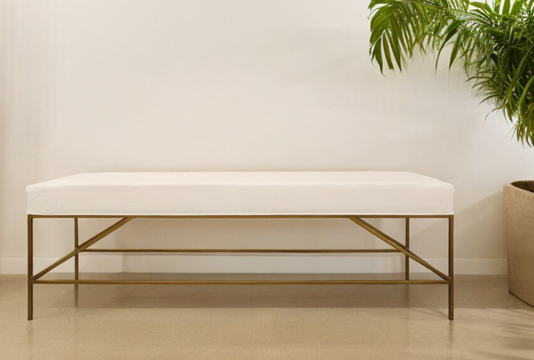 58" Ivory and Gold Contemporary Bench