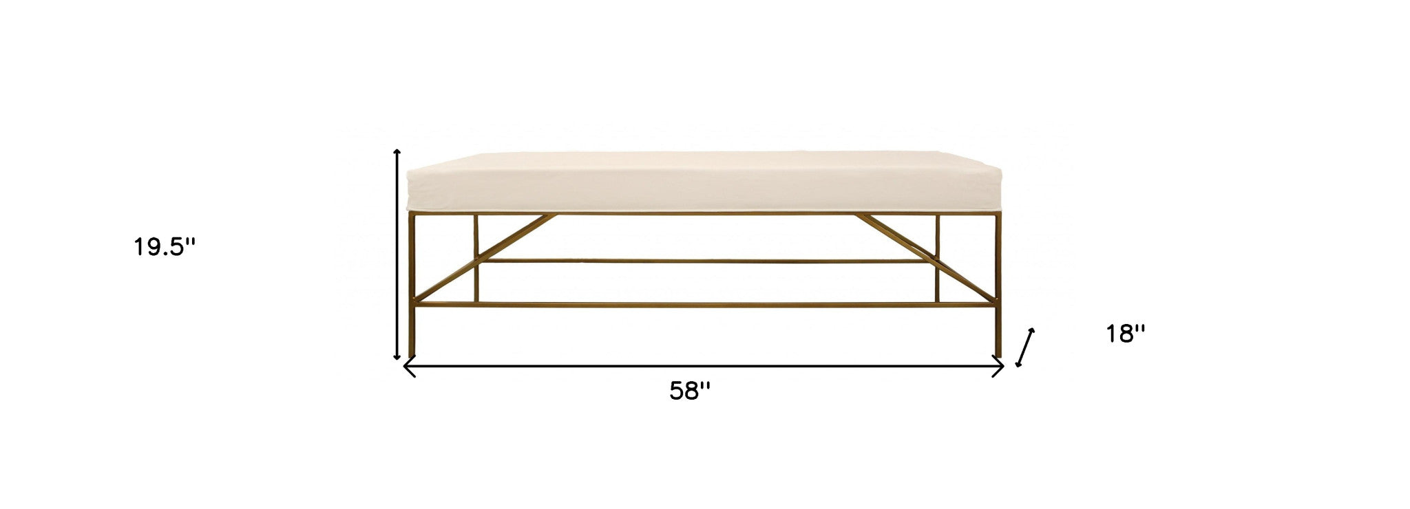 58" Ivory and Gold Contemporary Bench