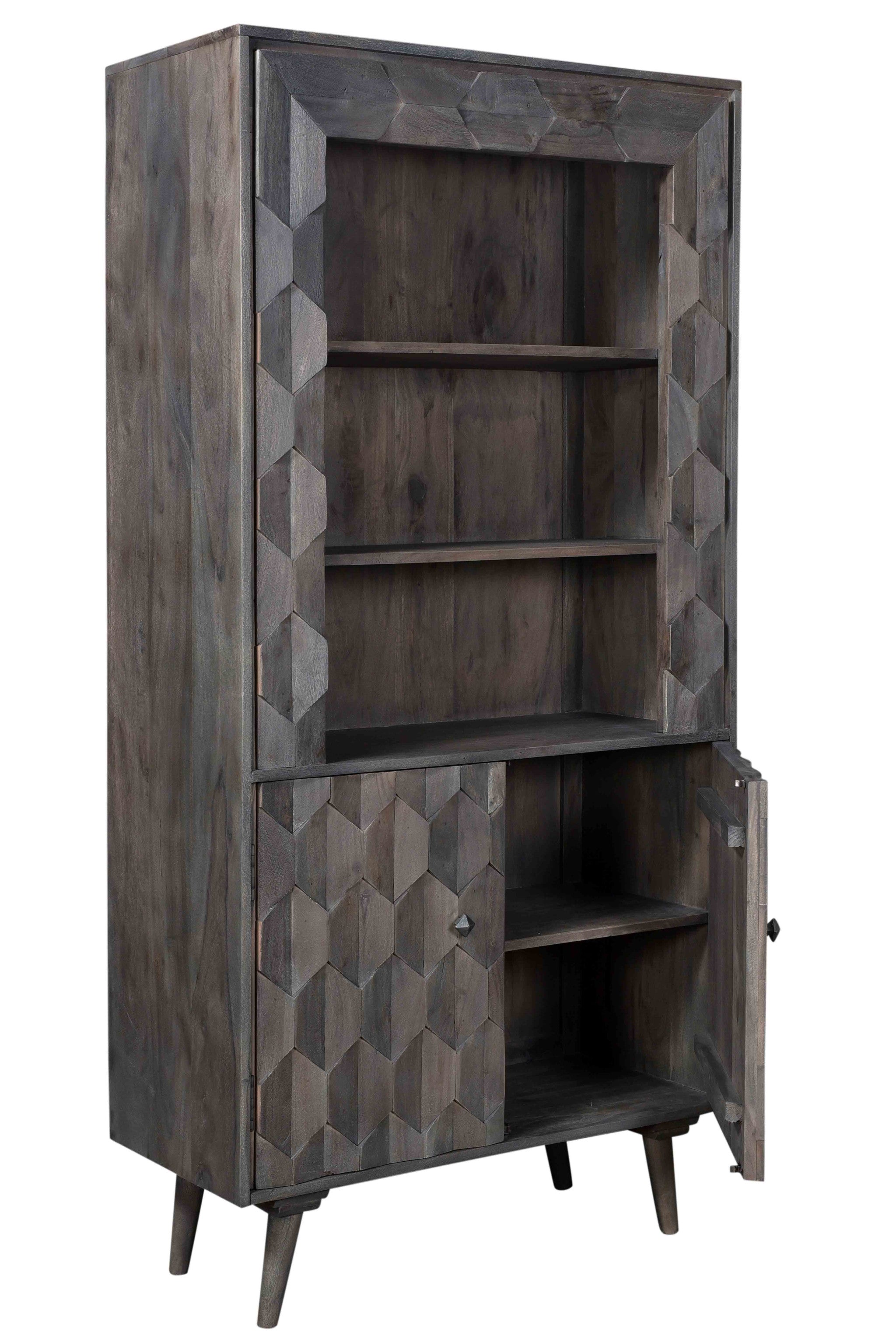 36" Gray Wood Bookcase with Cabinet