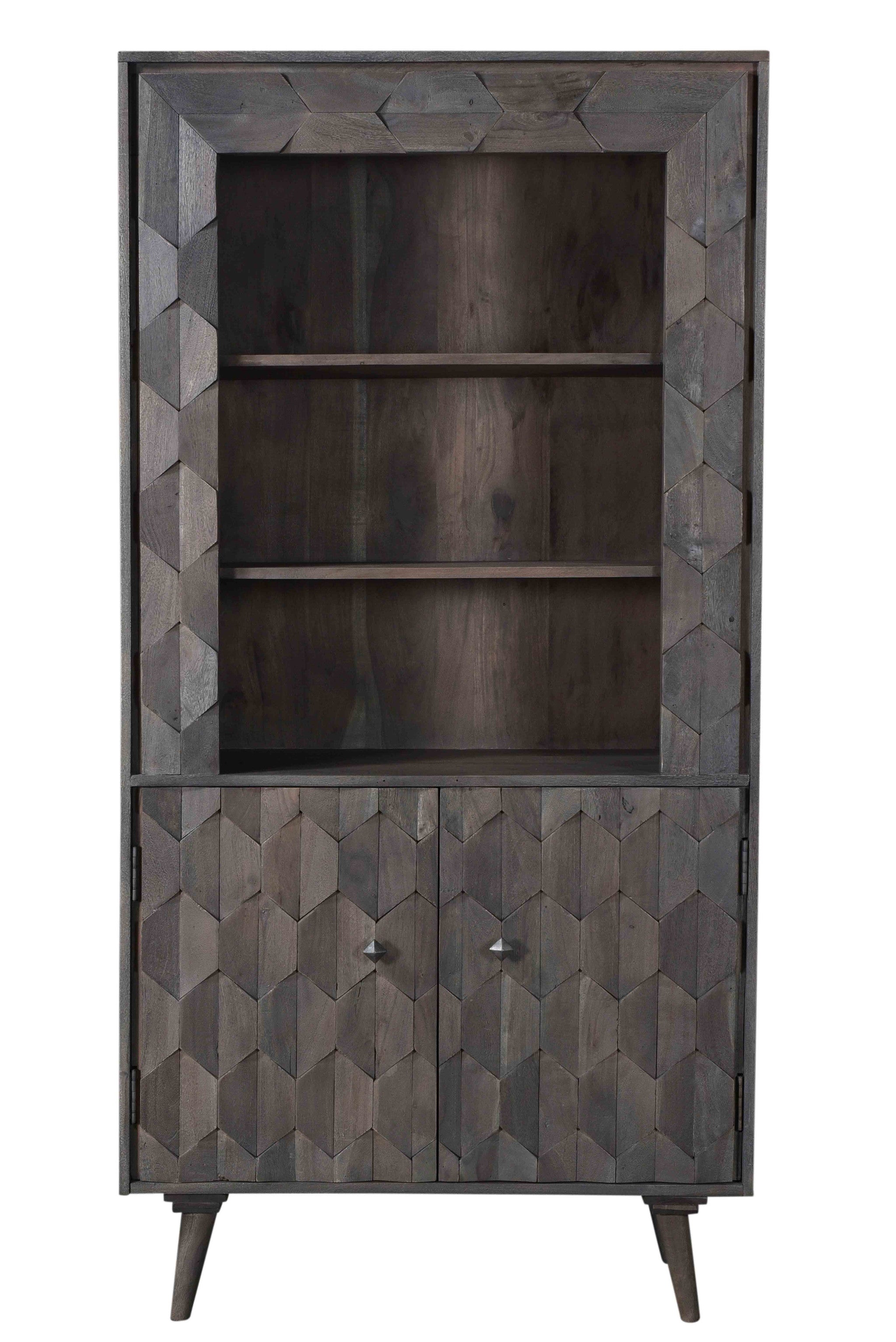 36" Gray Wood Bookcase with Cabinet