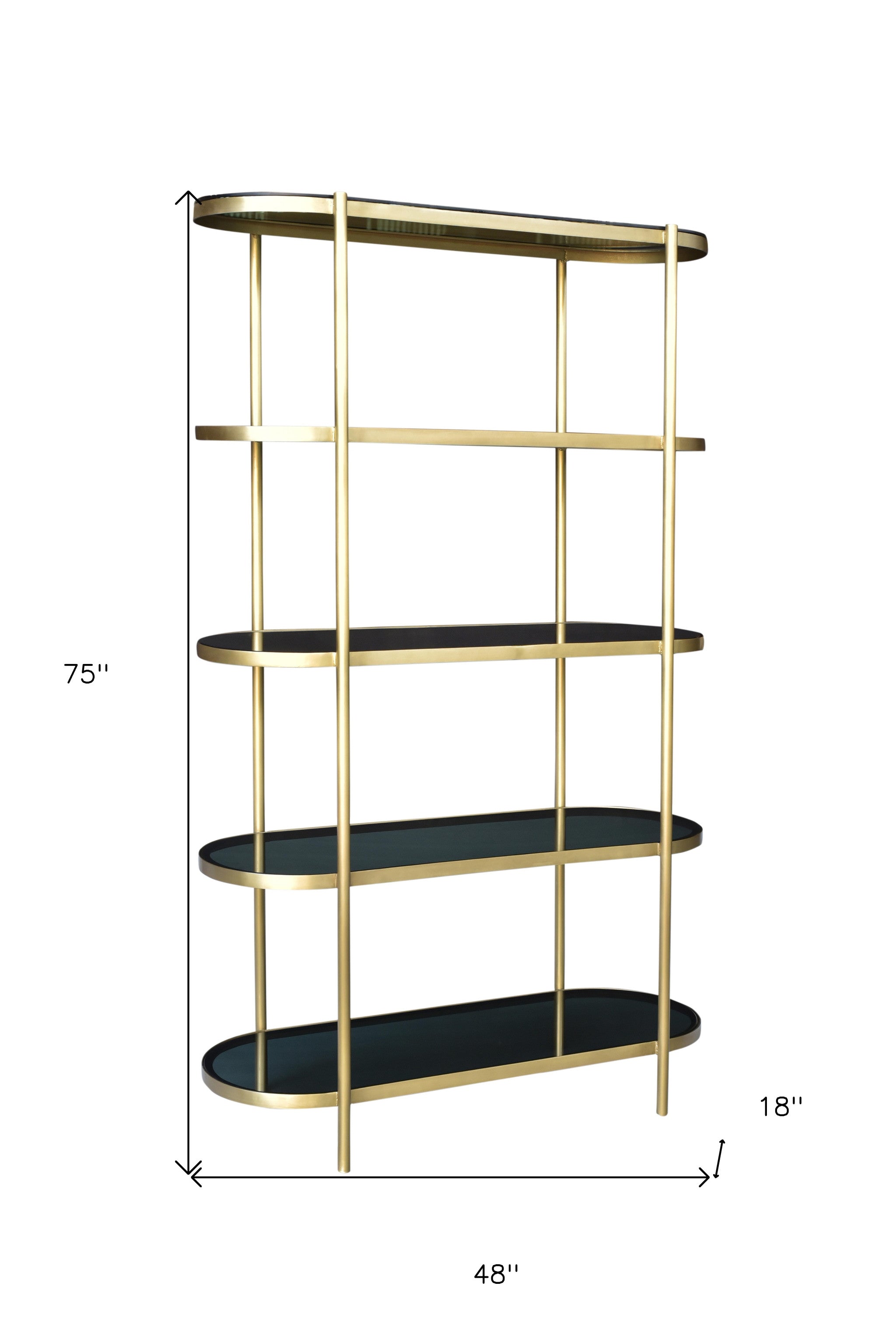 48" Black and Gold Glass 3 Platform Bookcase