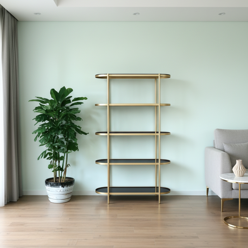 48" Black and Gold Glass 3 Platform Bookcase