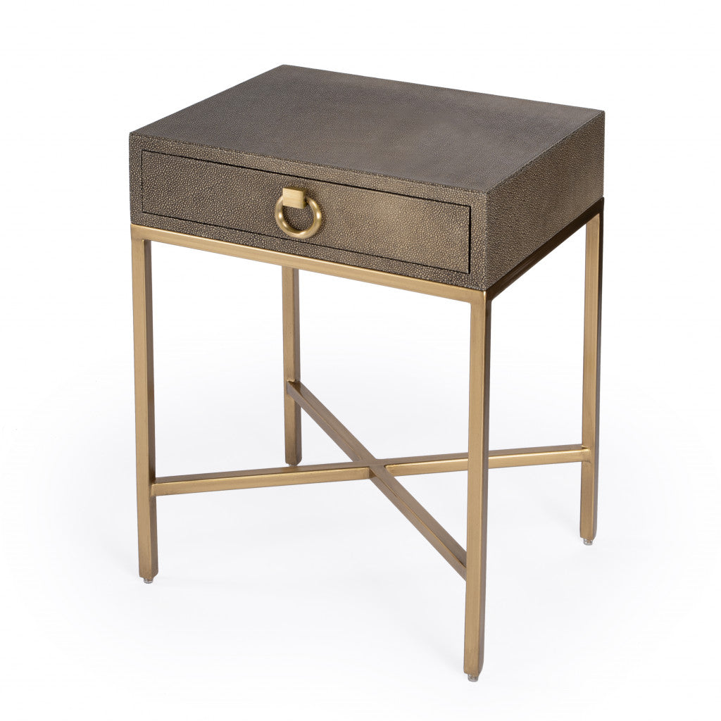 20" Gold and Brown Faux Leather End Table