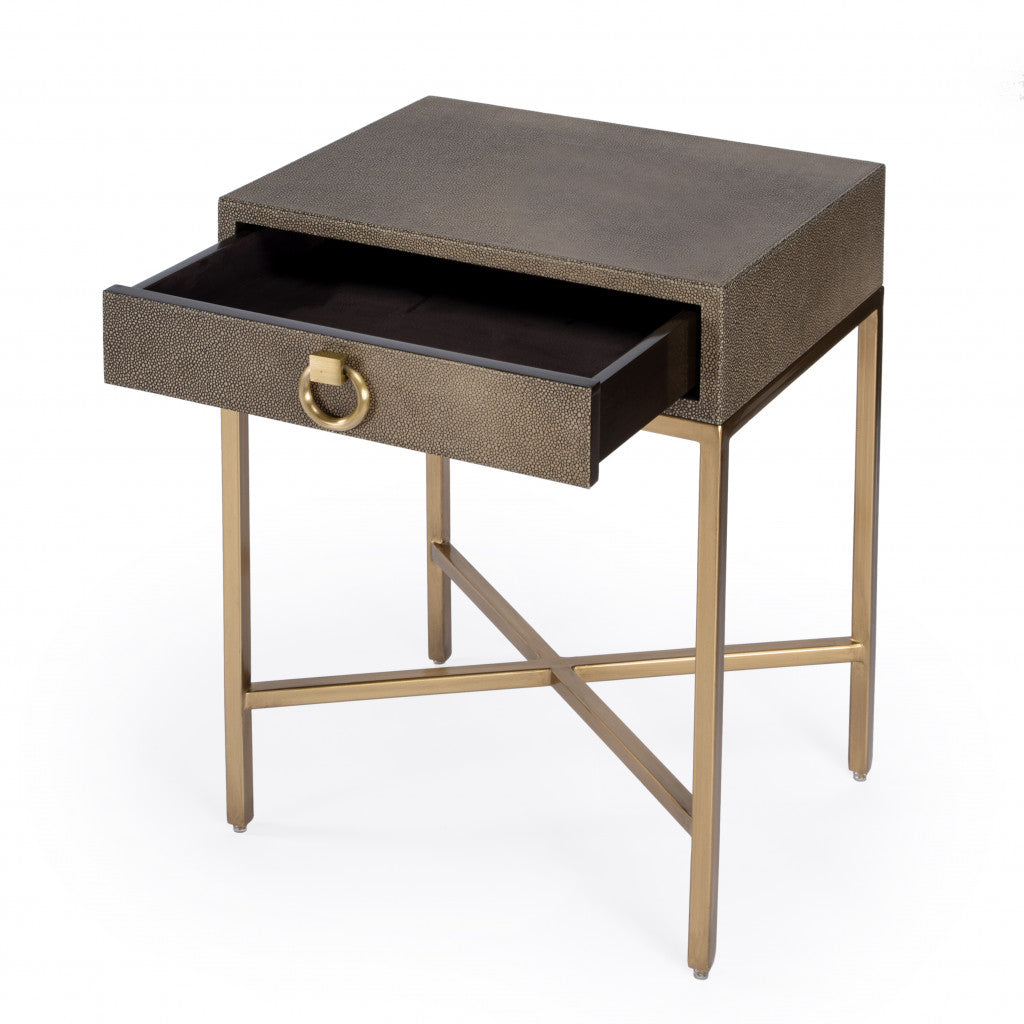 20" Gold and Brown Faux Leather End Table