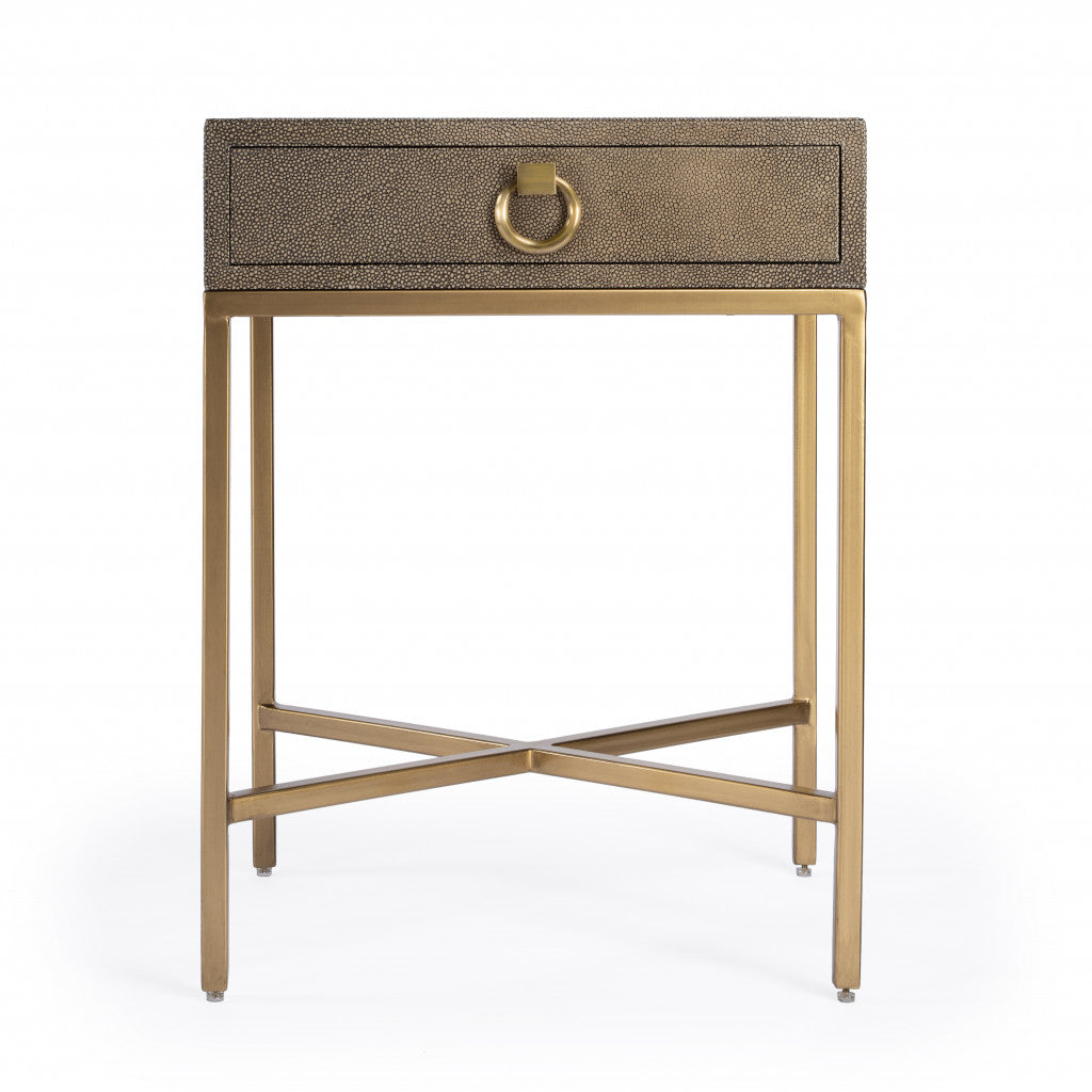 20" Gold and Brown Faux Leather End Table