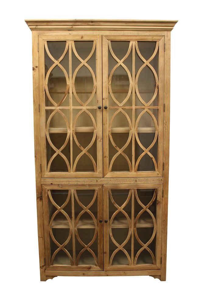 87" Natural Wood Geometric Helix Cabinet with Four Doors