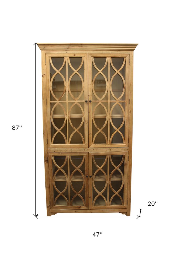 87" Natural Wood Geometric Helix Cabinet with Four Doors