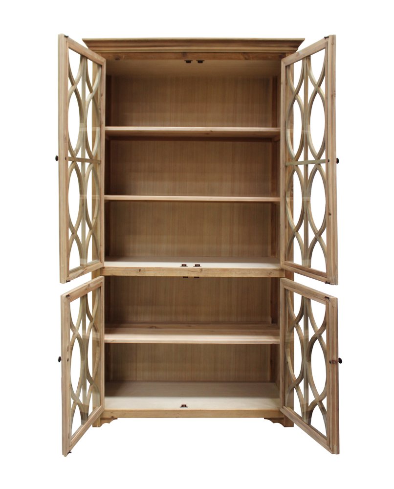 87" Natural Wood Geometric Helix Cabinet with Four Doors