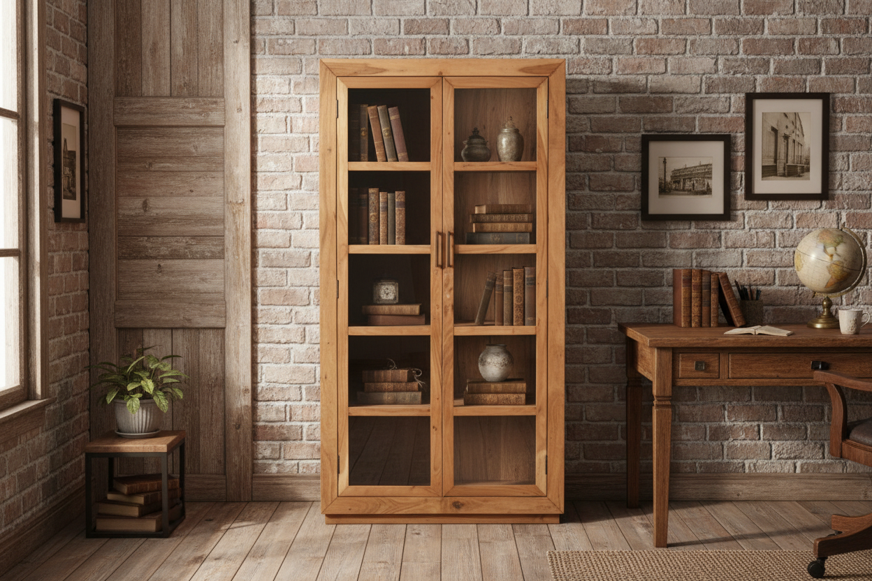 80" Brown Mango Wood Display Cabinet with Two Doors