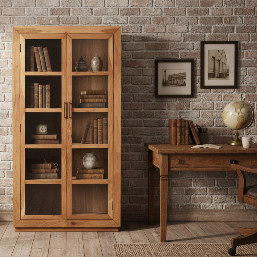 80" Brown Mango Wood Display Cabinet with Two Doors