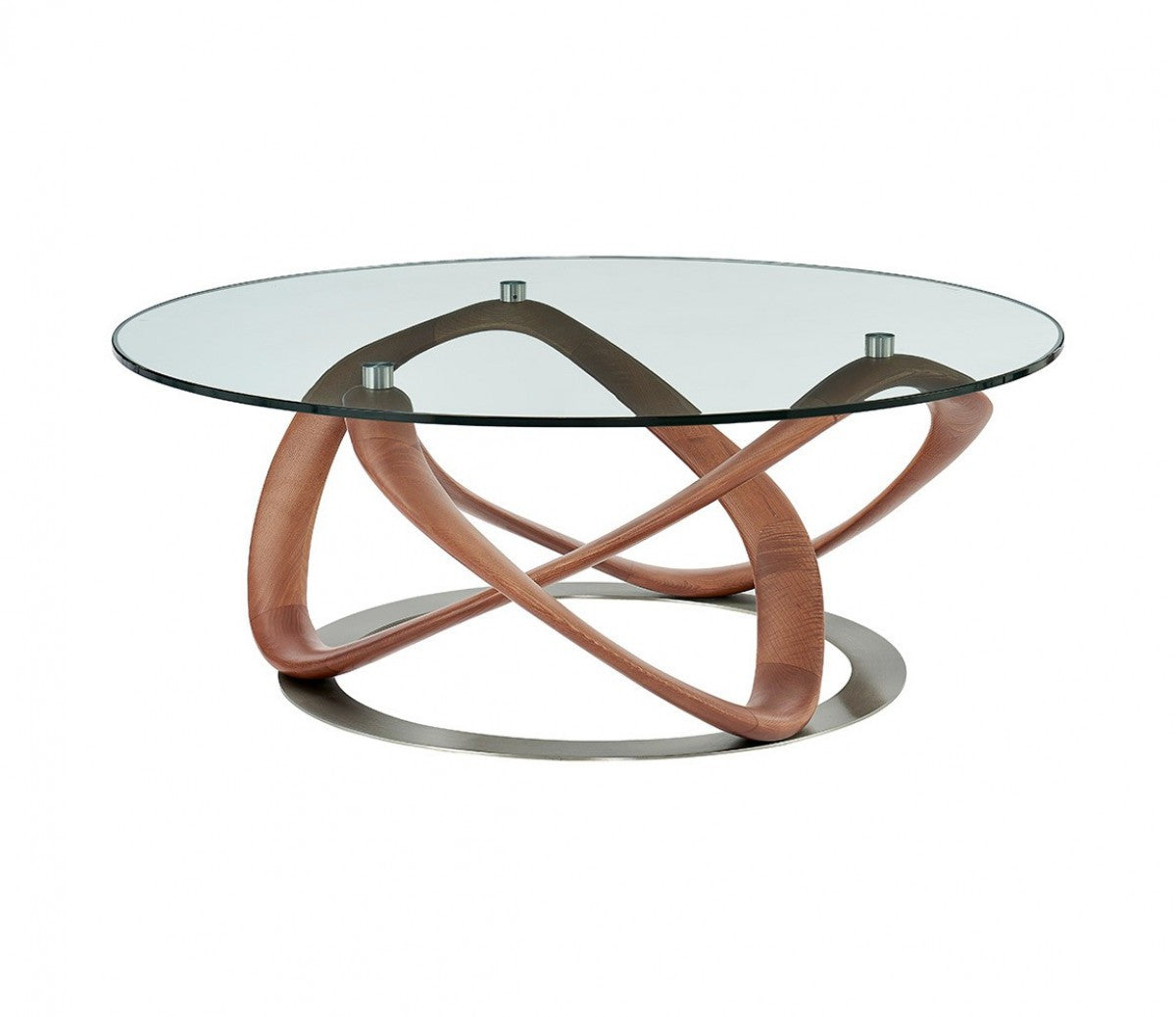 39" Walnut & Glass Round Coffee Table