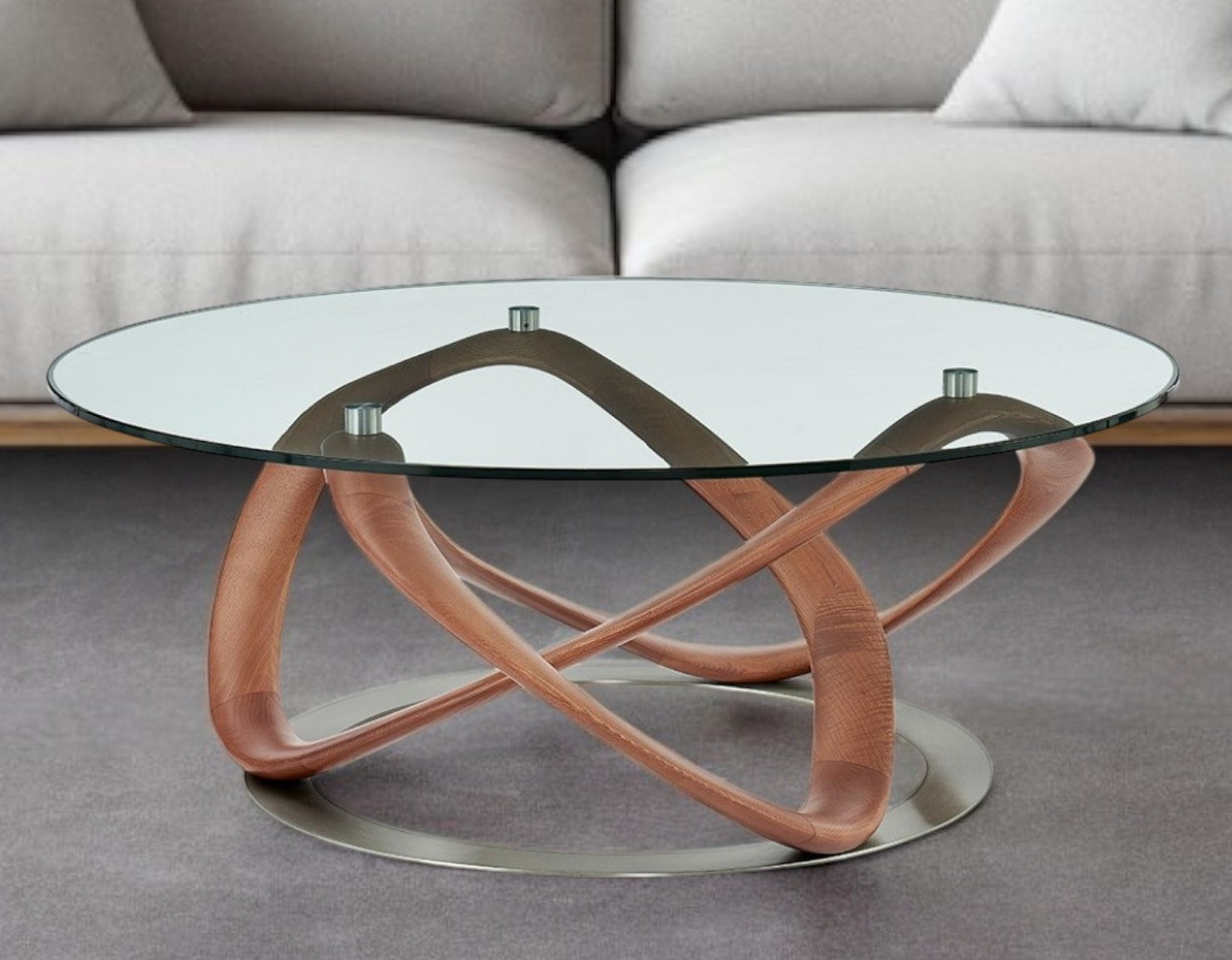 39" Walnut & Glass Round Coffee Table