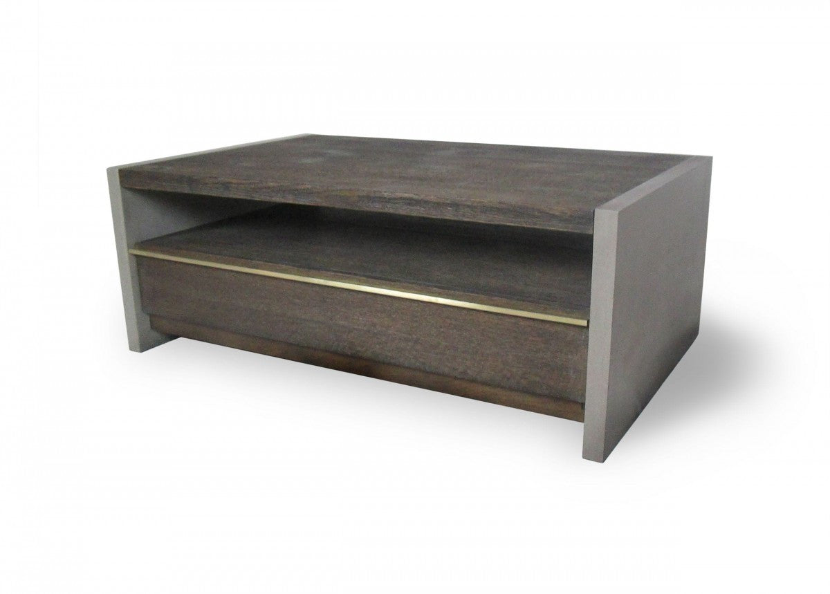 47" Dark Gray Walnut and Concrete Coffee Table with Drawer