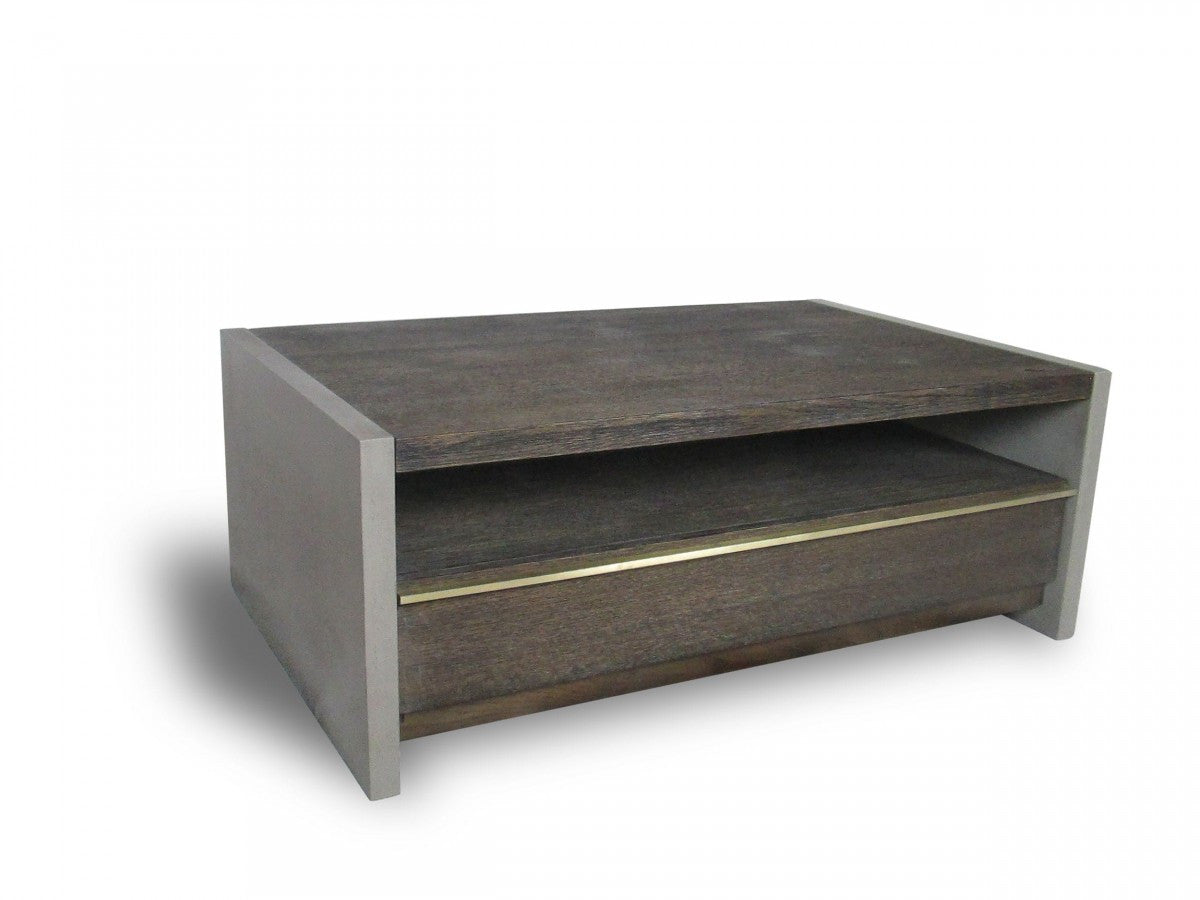 47" Dark Gray Walnut and Concrete Coffee Table with Drawer