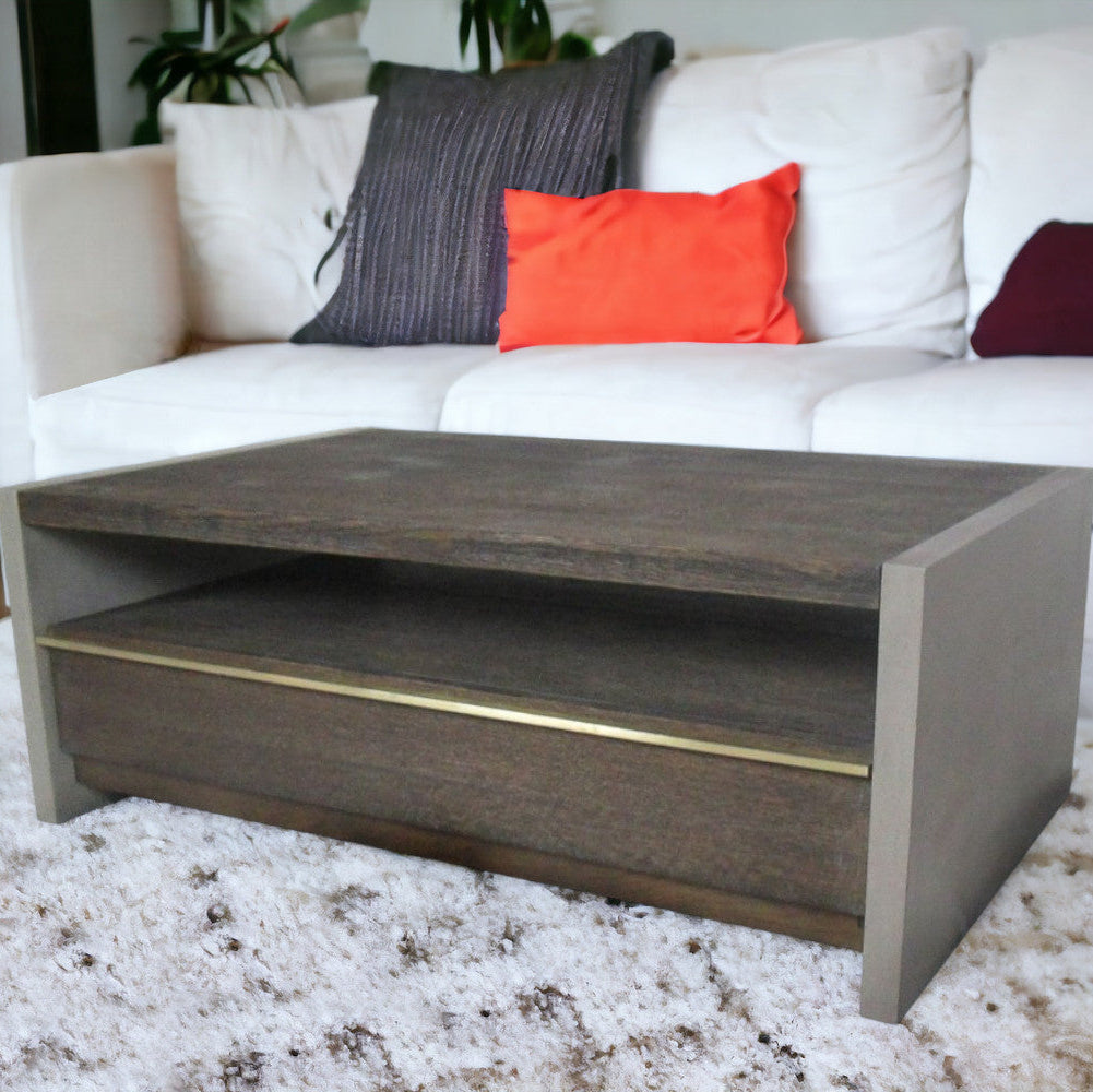 47" Dark Gray Walnut and Concrete Coffee Table with Drawer
