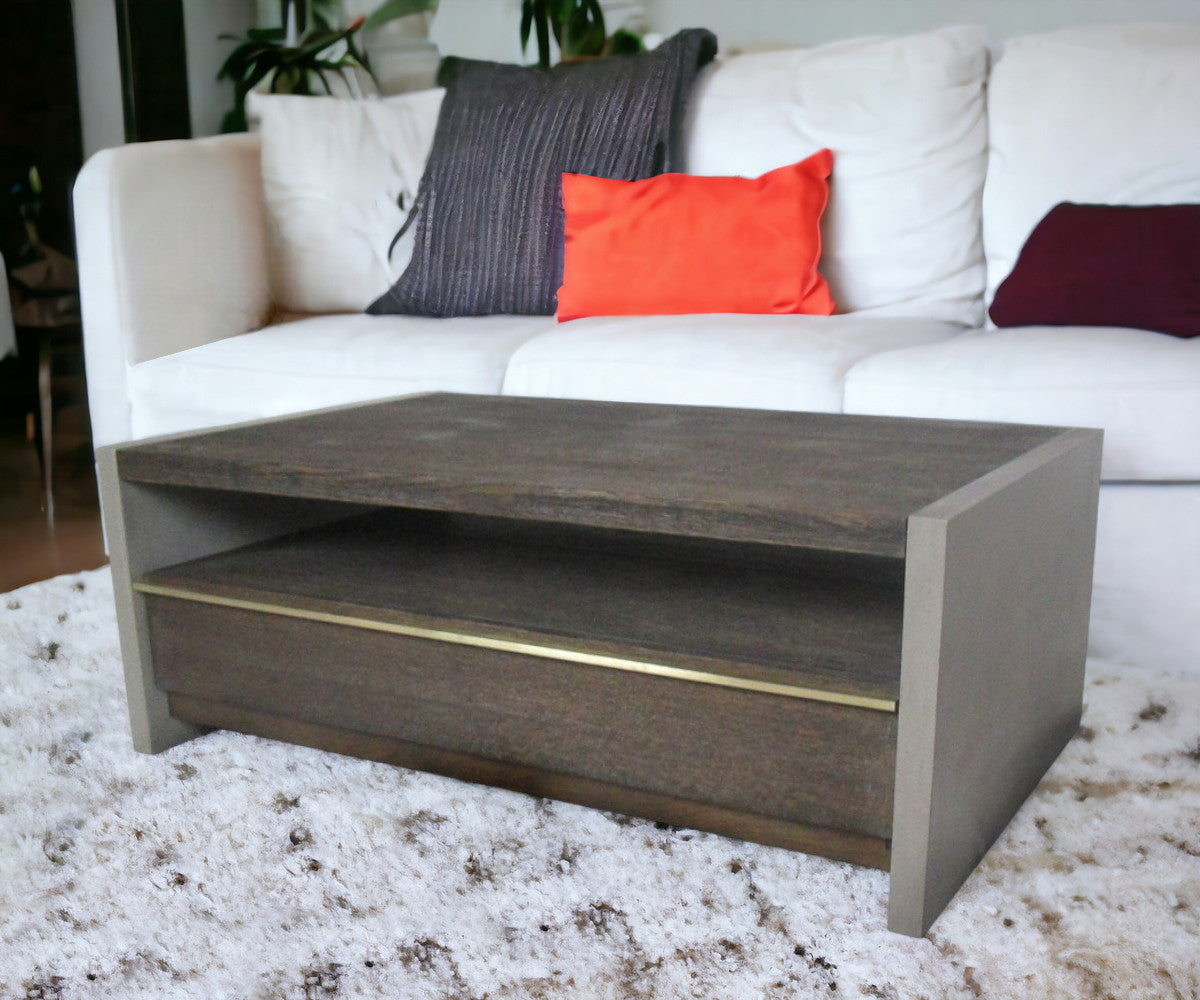 47" Dark Gray Walnut and Concrete Coffee Table with Drawer