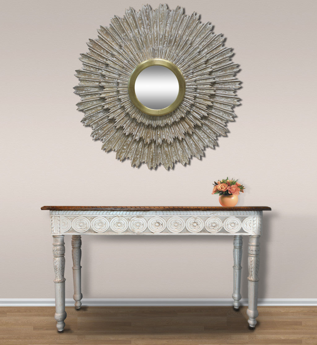 44" Antiqued Gold Sunburst Metal Mirror