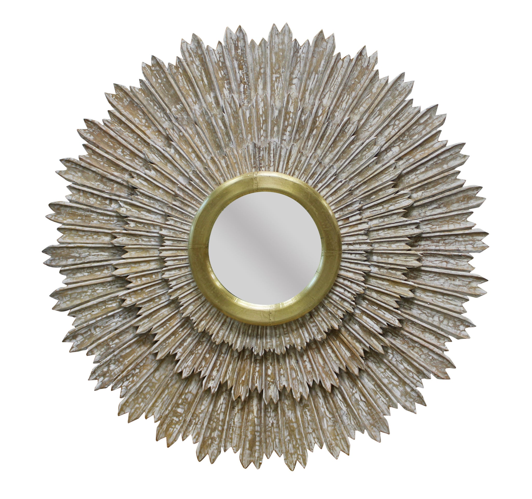 44" Antiqued Gold Sunburst Metal Mirror