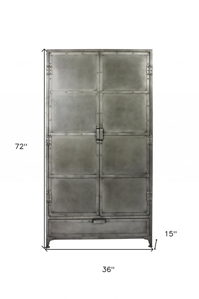 36" Silver Iron Industrial Cabinet with Drawer