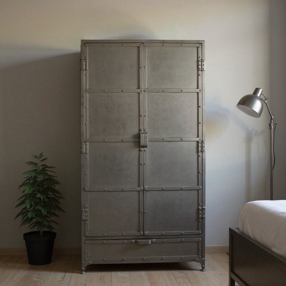 36" Silver Iron Industrial Cabinet with Drawer